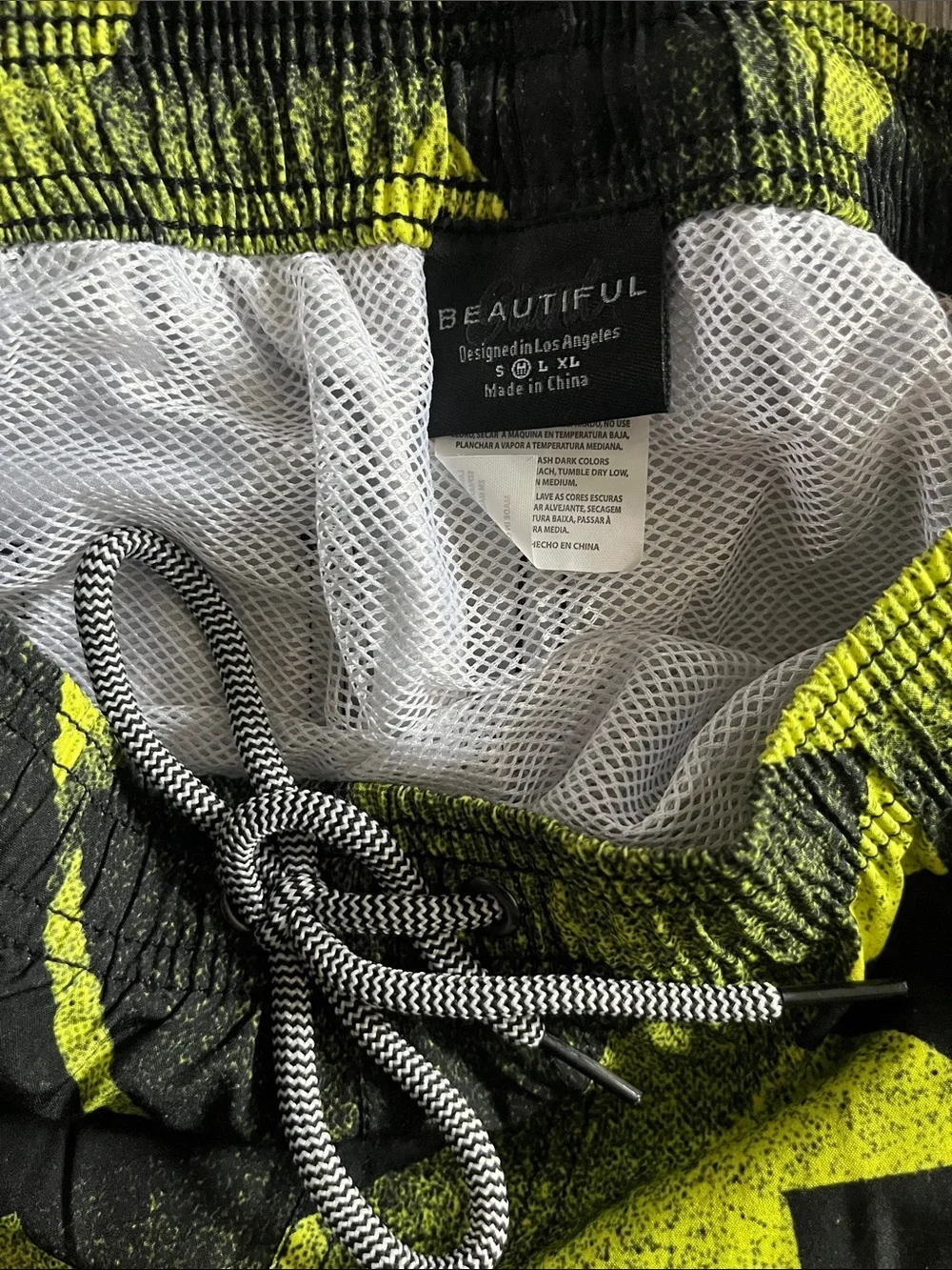 Neon Yellow & Black Geometric Athletic Shorts